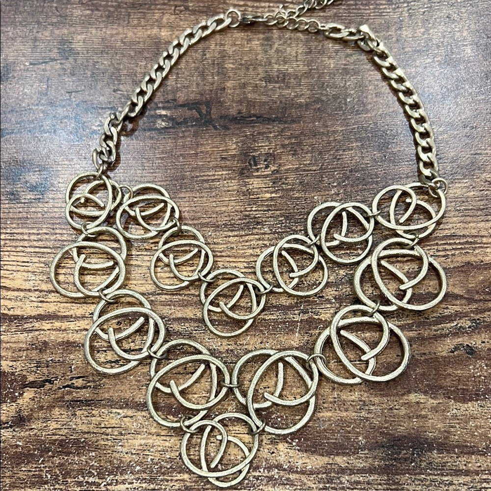 Gold Tone Circle Link Statement Necklace
